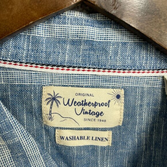 NEW Weatherproof Vintage Men's M Striped Linen Blend Short Sleeve Shirt Blue - Picture 6 of 7